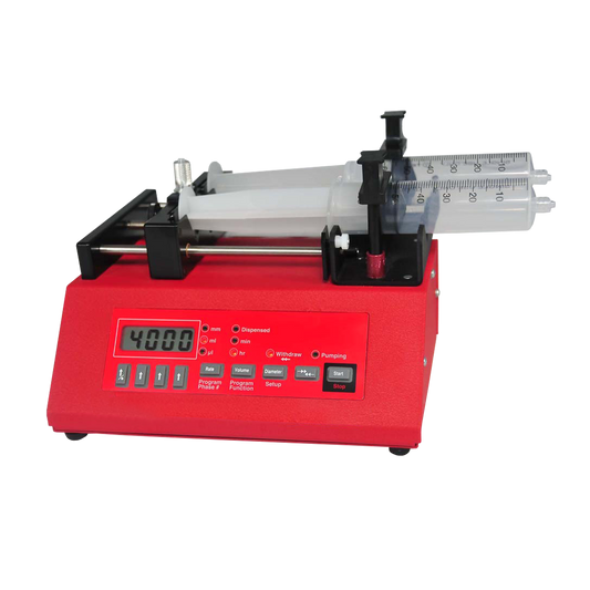 Compact push/pull pump to hold 2 syringes of different sizes.