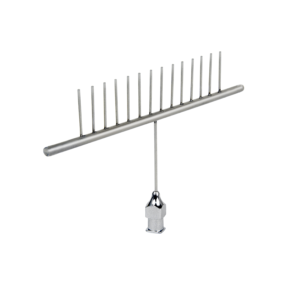 Multiple-needle spinneret with 14 tips and Luer Lock connection for higher-throughput electrospinning by Linari Nanotech