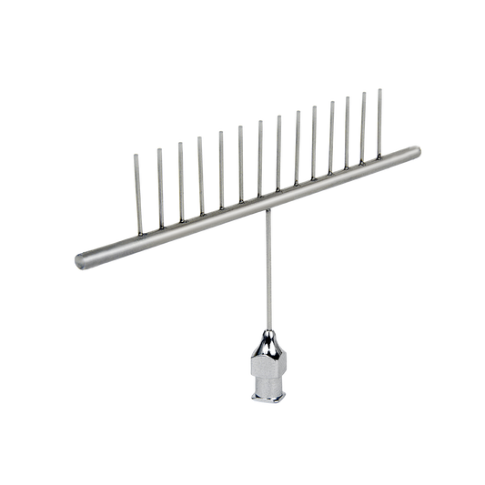 Multiple-needle spinneret with 14 tips and Luer Lock connection for higher-throughput electrospinning by Linari Nanotech