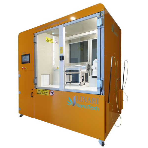 Pure Spinner electrospinning system overview, with the large drum collector visible inside the chamber