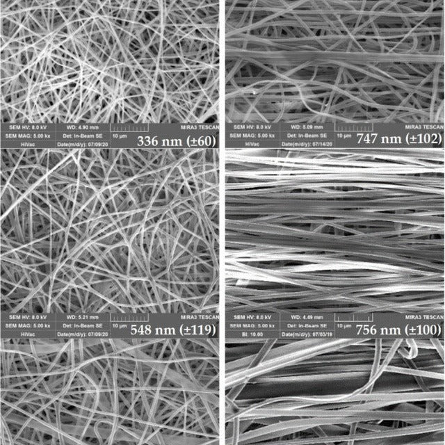 SEM micrograph random vs aligned nanofibres, square format
