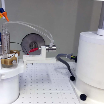 Close-up of RT Advanced electrospinning system having coaxial needles at the dispensing head, both from Linari Nanotech.
On the background the heating system for the chamber.